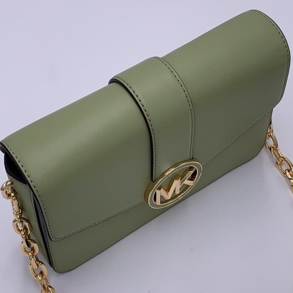 Michael Kors Carmen Medium Leather Convertible Shoulder Bag Crossbody Light Sage - Picture 11 of 16